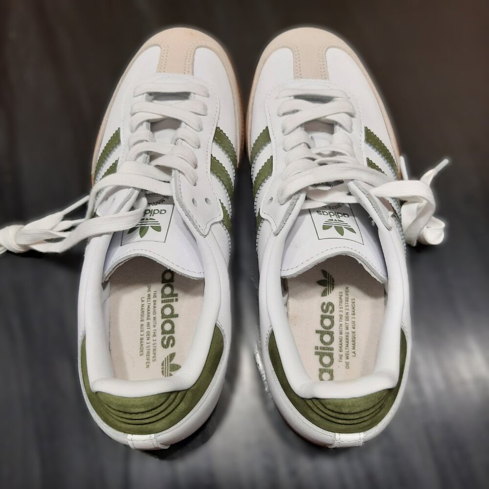 Adidas SAMBA OG White/Olive Green Tan Gum Sole Sneaker JS1352 Women's Size 7.5 - Picture 2 of 16